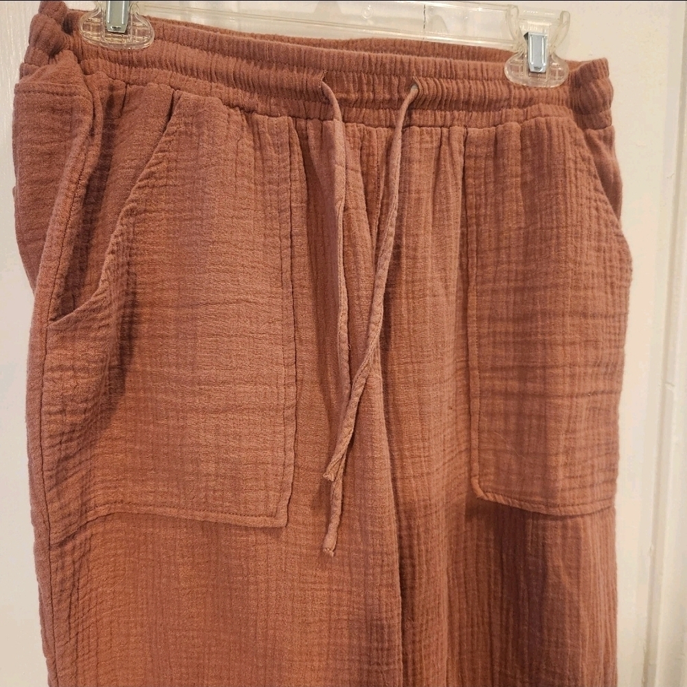 Jolt 100% Cotton Guaze Pants Women's 3/4 Length  Salmon. Medium. Drawstring - Picture 2 of 9